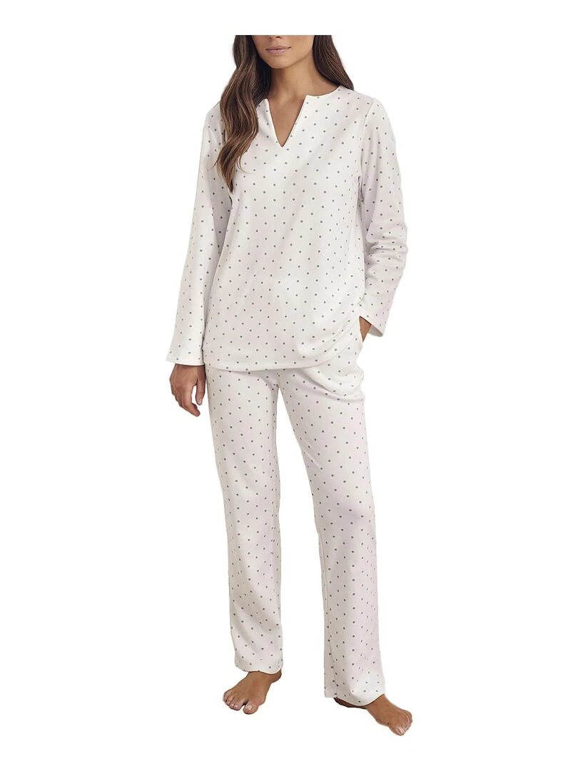 Pyjama pantalon tunique manches longues Dots Blanc