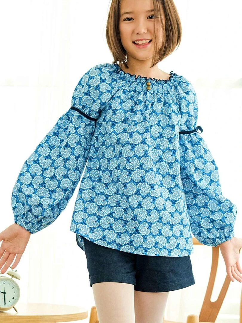 Blouse Fleurie Roi Fille Col Smocks CHIMENE 'LA FAUTE A VOLTAIRE' Bleu Bleu marine