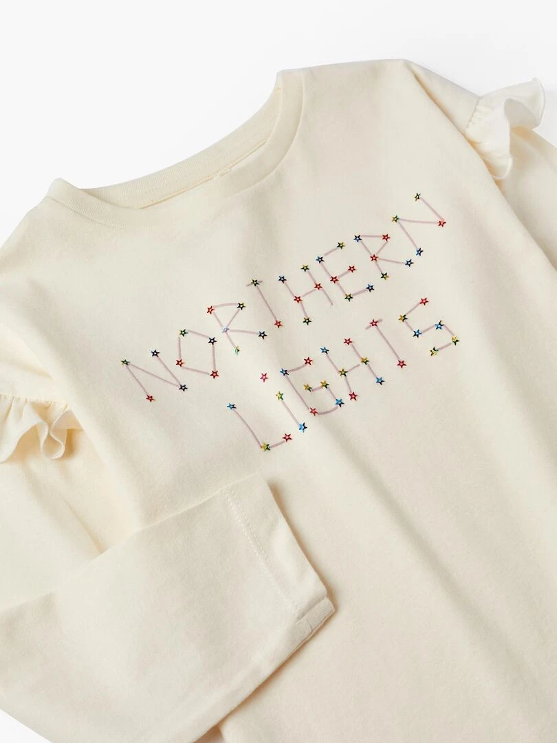T shirt à manches longues en coton avec sequins pour fille manches longues  NORTHERN CALLING   Blanc