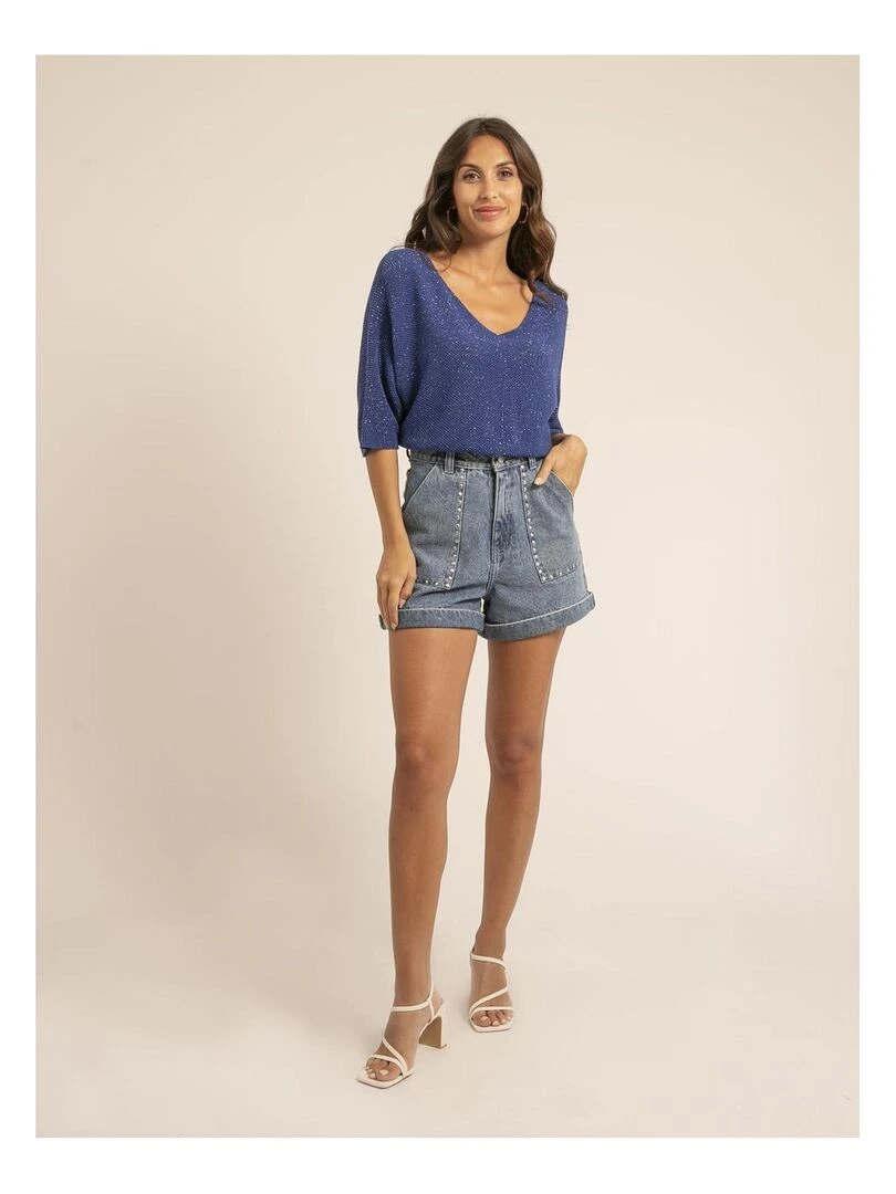 Pull fin paillettes KOLIANE   Bleu roi