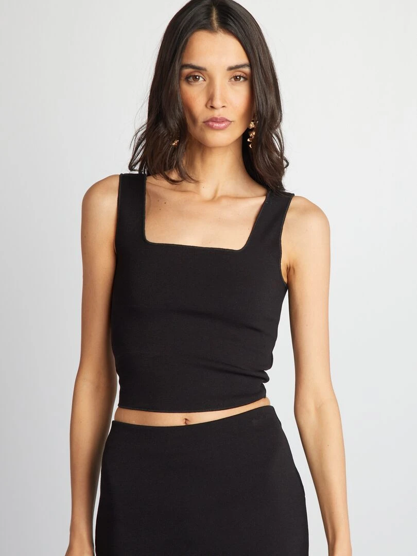 Débardeur crop top col carré   noir