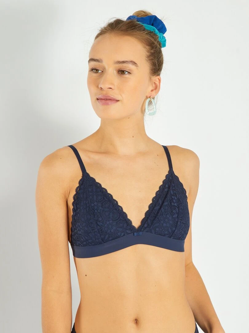 Triangle dentelle paddé   bleu noir