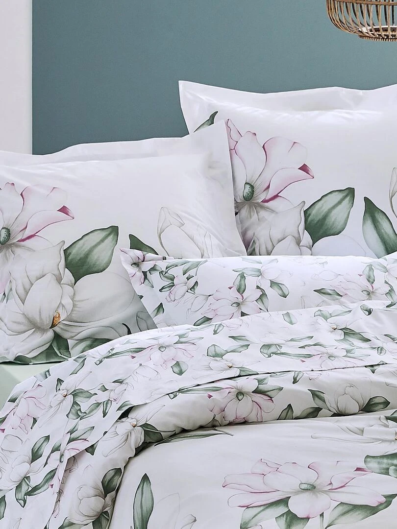 Parure housse de couette Magnolia Sauge Blanc