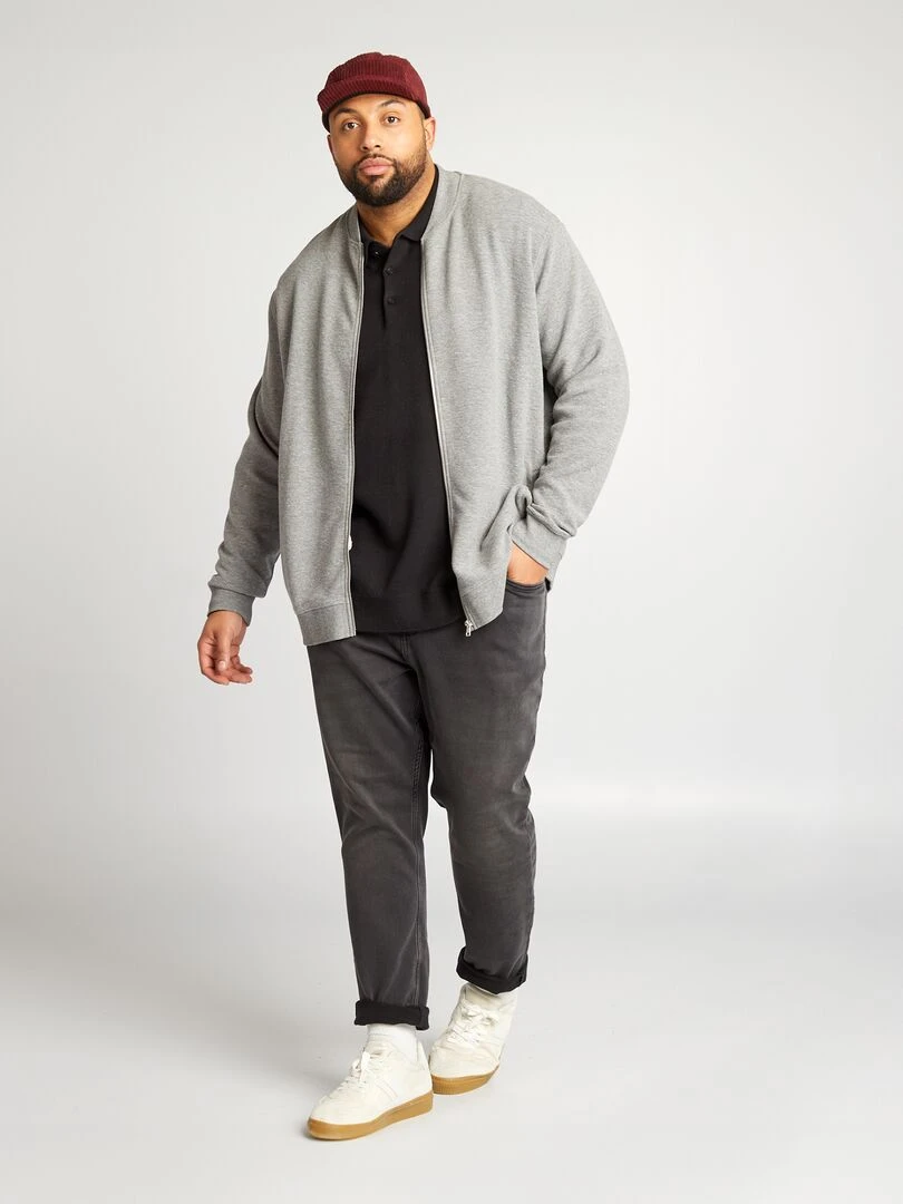 Sweat zippé en maille à rayures Gris