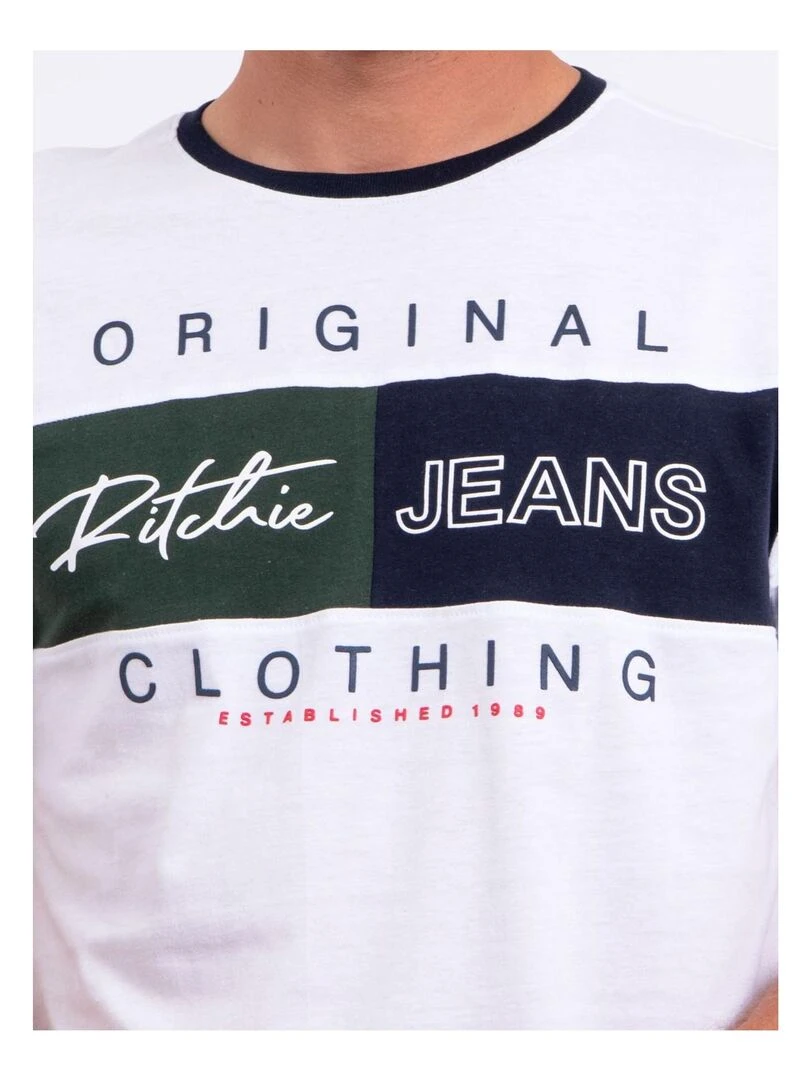 T shirt col rond pur coton NABARIST   Blanc