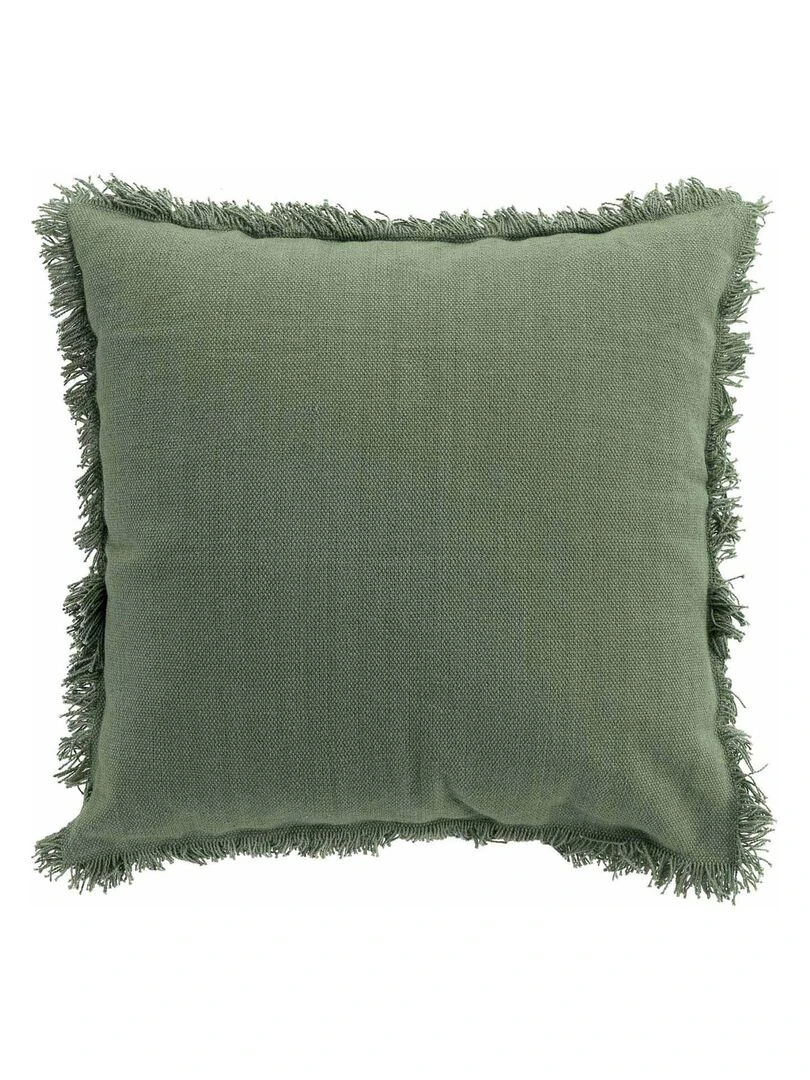 Coussin déhoussable à franges Kaki