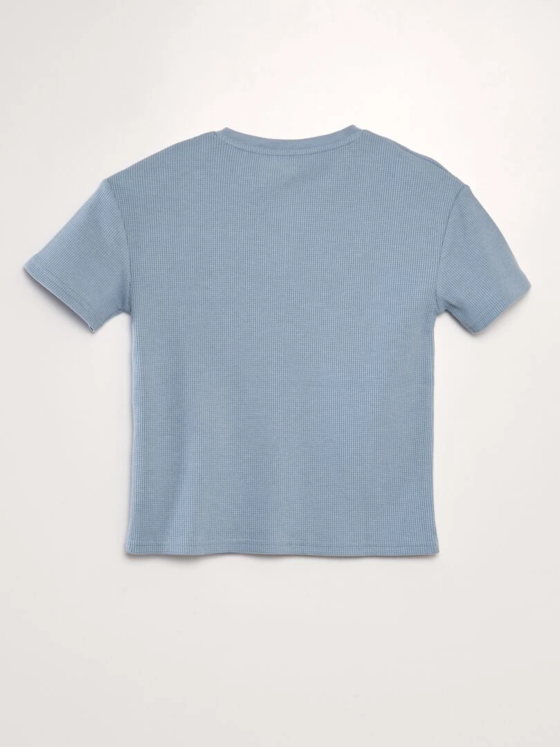 T shirt texturé à col tunisien Bleu