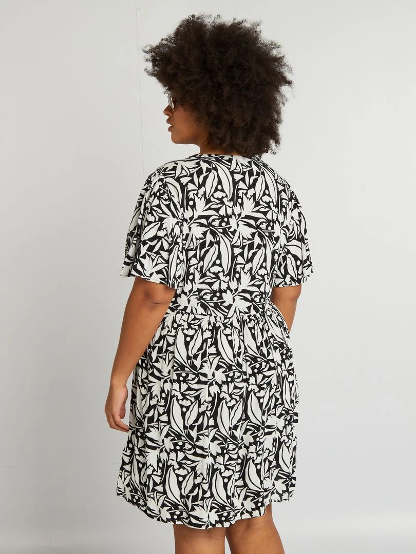 Robe courte avec manches papillons   Noir/blanc