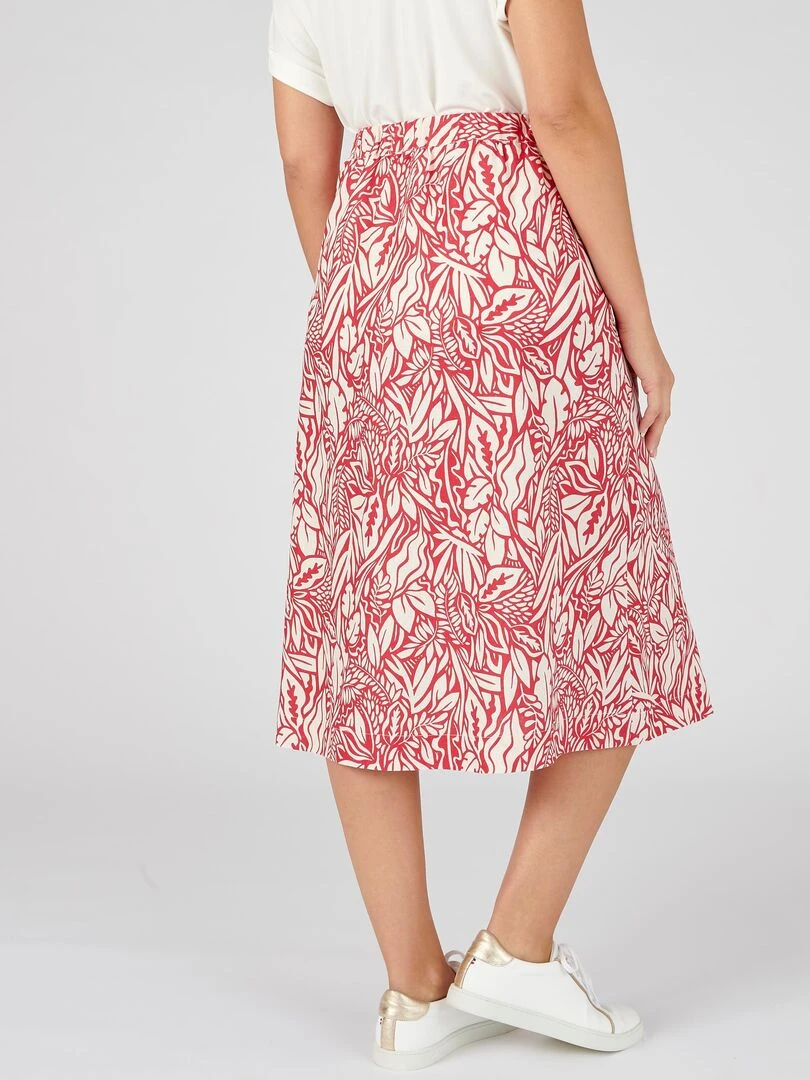 Jupe mélange lin fleurie   Damart   Rouge