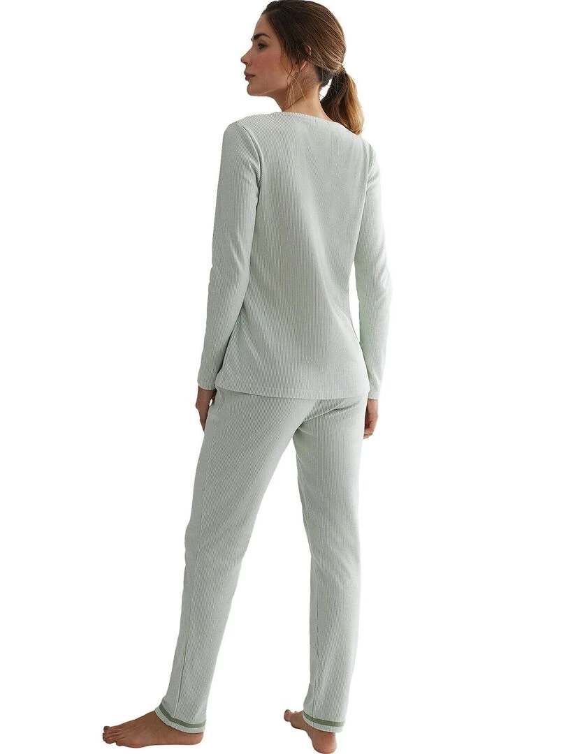 Pyjama pantalon haut manches longues Rayas Vert