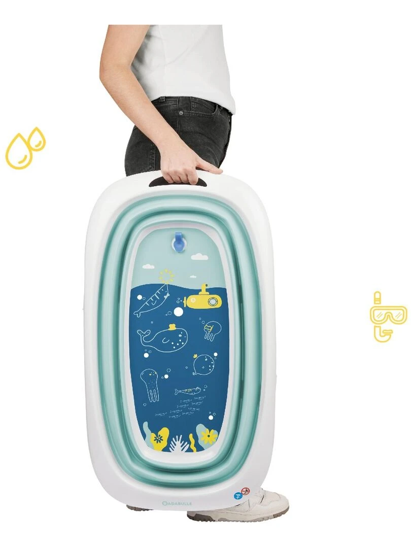Baignoire pliable super compacte capacité 35L témoin température 'Badabulle'   Bleu clair