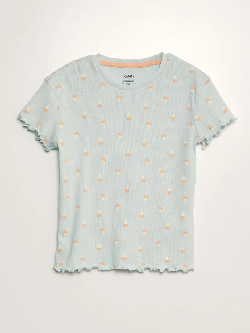 Ensemble pyjama côtelé et imprimé 2 pièces Bleu