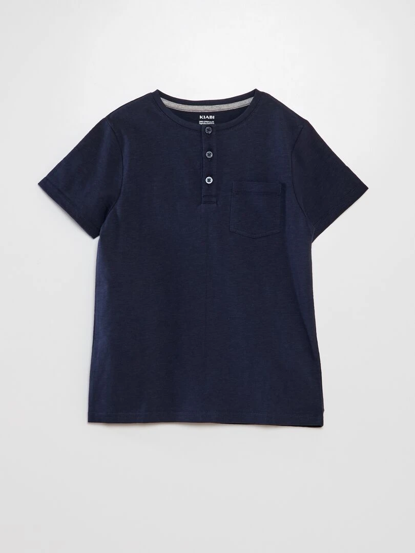 T shirt en jersey à col boutonné bleu marine