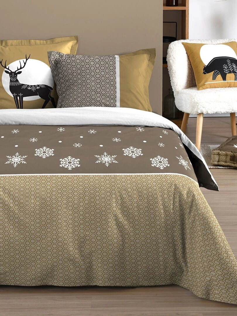 Housse de couette 240x220 Estrella taupe + 2 taies coton 57 fils Beige