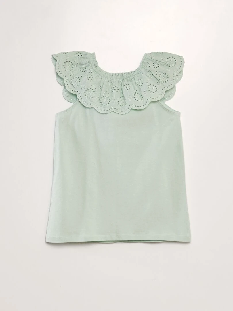 T shirt sans manches avec col brodé Vert