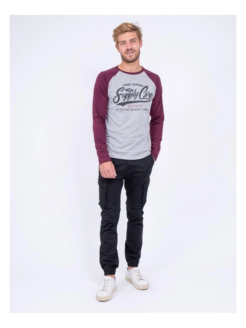 T shirt manches longues col rond pur coton JANDAT   Violet