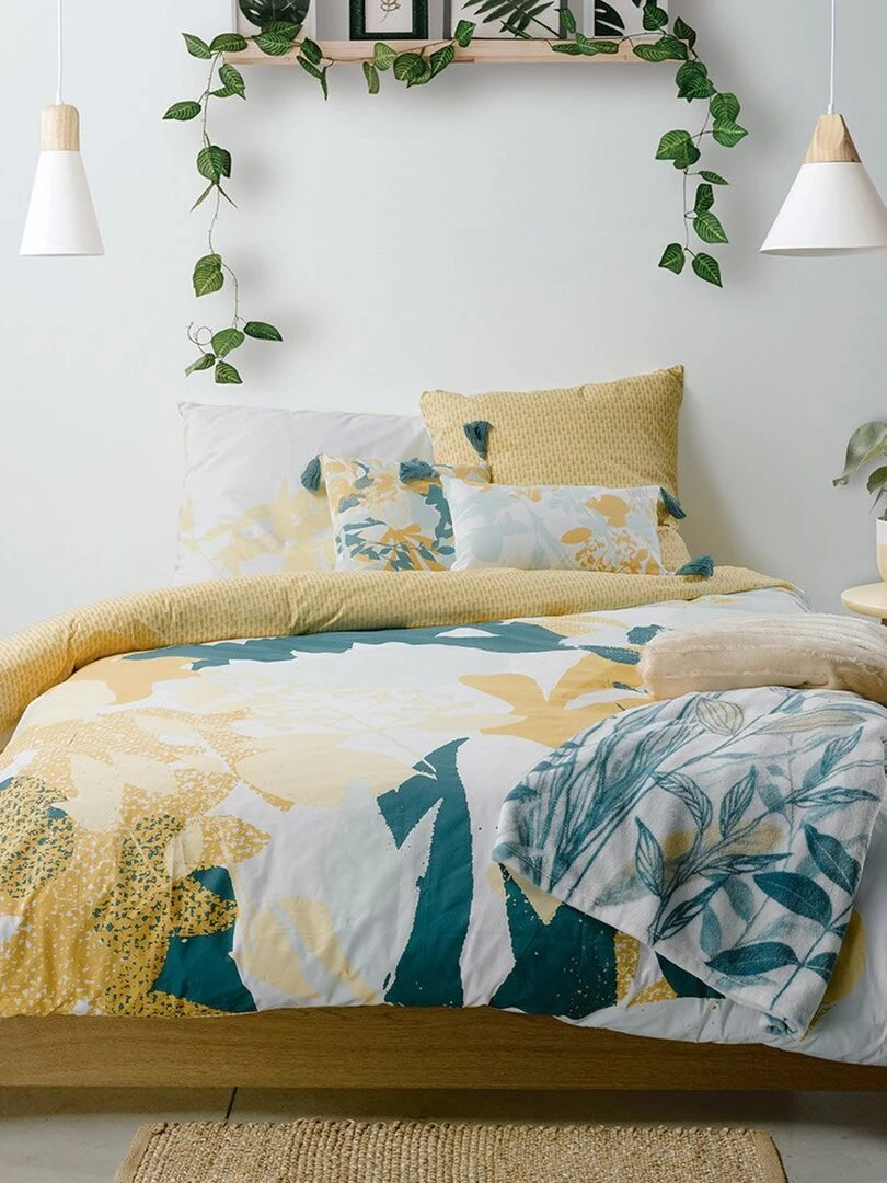 Housse de couette 260x240 Izia Fresh + 2 taies 100% coton 57 fils Jaune