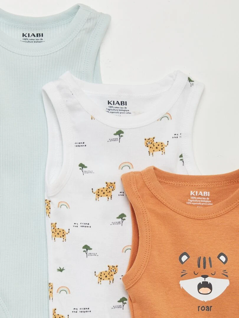 Lot 3 bodies sans manches imprimés   Blanc