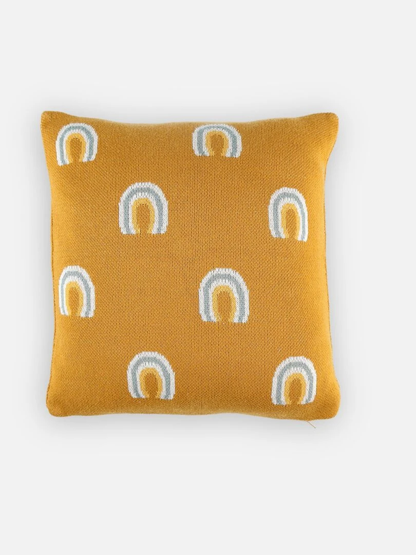Coussin tricot en jacquard BIO  ocre   Jaune