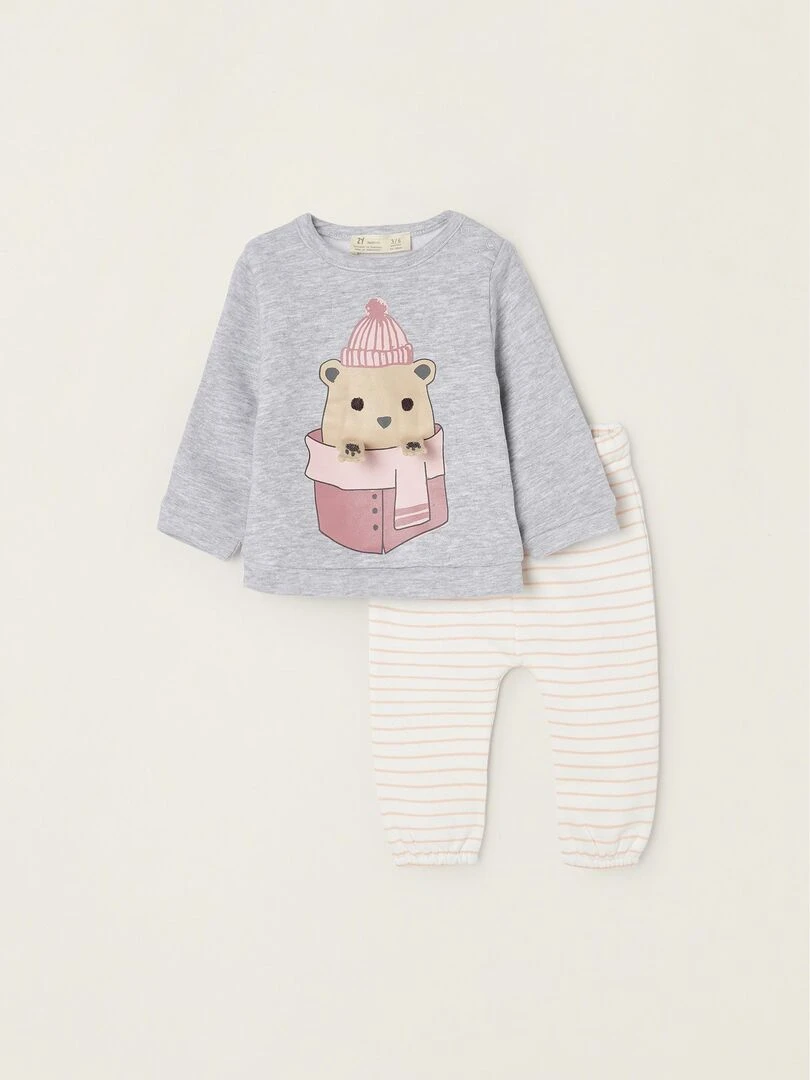 Survêtement en Coton Nouveau Née 'Bear' TREASURE MOUNTAIN Rose foncé