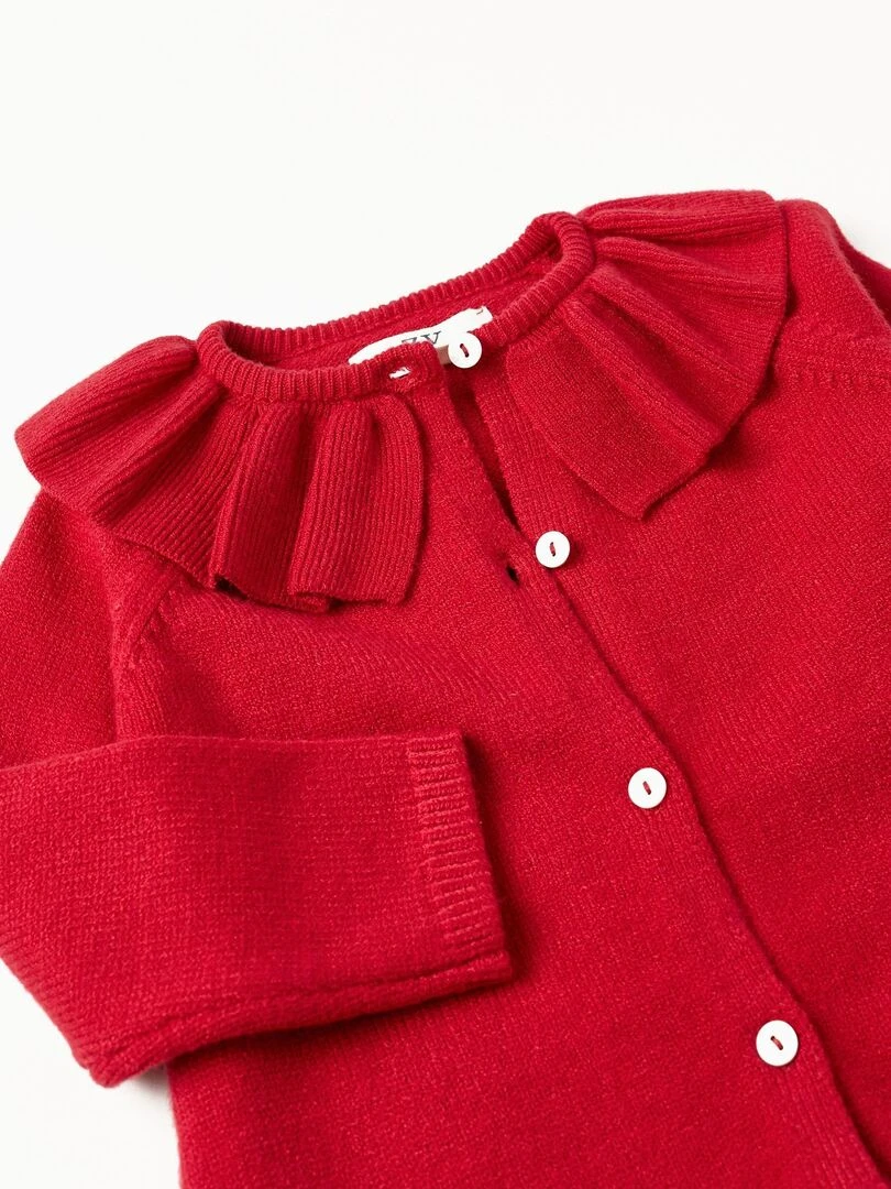 Knitted Jacket with Ruffle for Baby Girls  NOËL   Rouge foncé