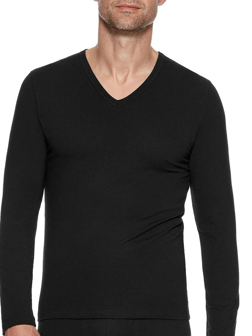 Tricot de peau col V manches longues régulateur Noir