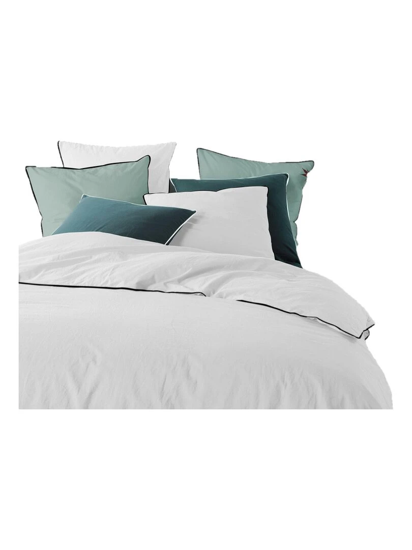 Parure housse couette + taies coton lave Lanettes Blanc