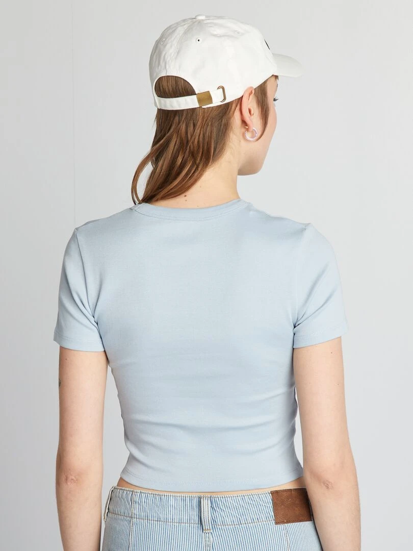 T shirt cropped manches courtes   Bleu ciel
