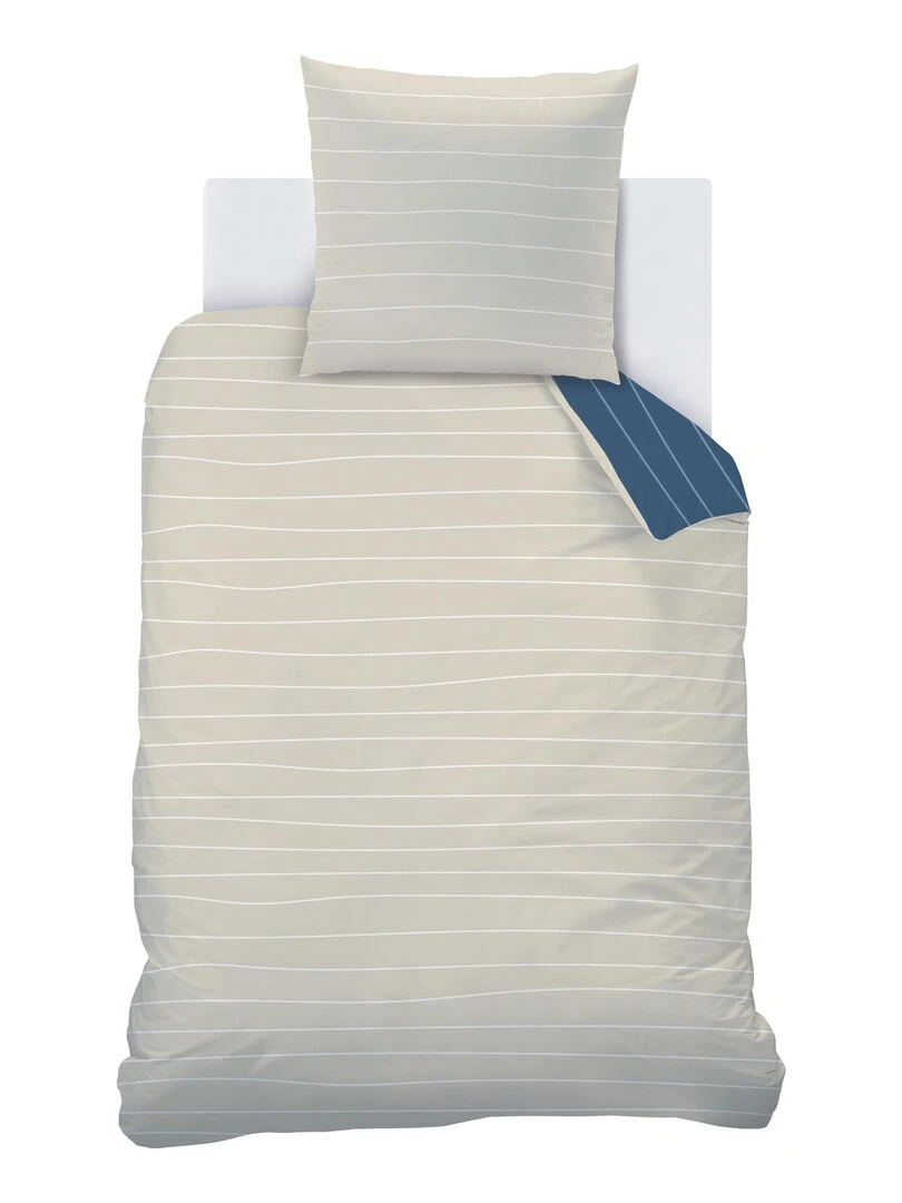 Parure de lit imprimée 100% coton  ANIMALIUM   Bleu Beige