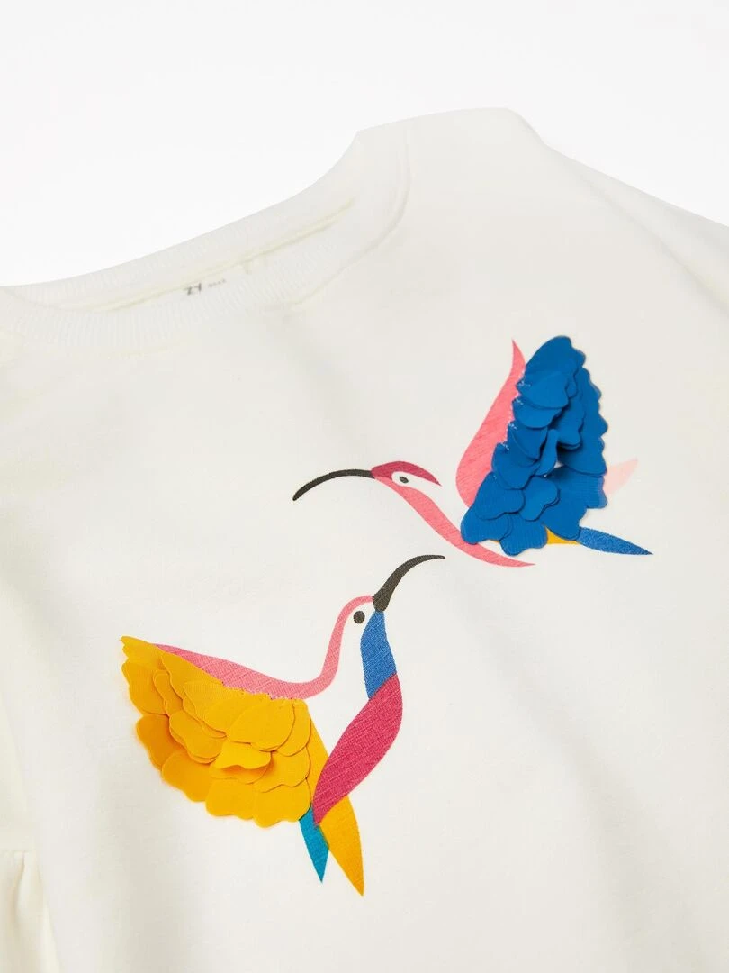 Sweat en Coton Fille 'Oiseaux'   JAIPUR   Blanc
