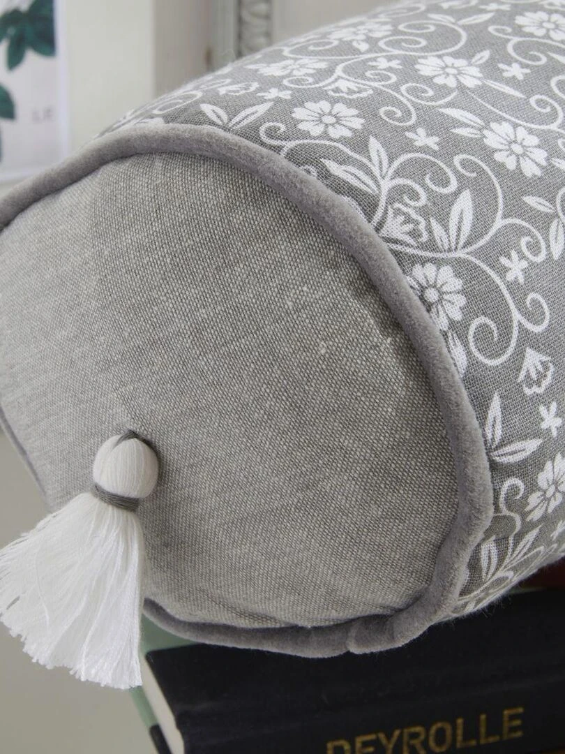 Coussin polochon déhoussable pompons 'CHARME' 'TODAY' Gris