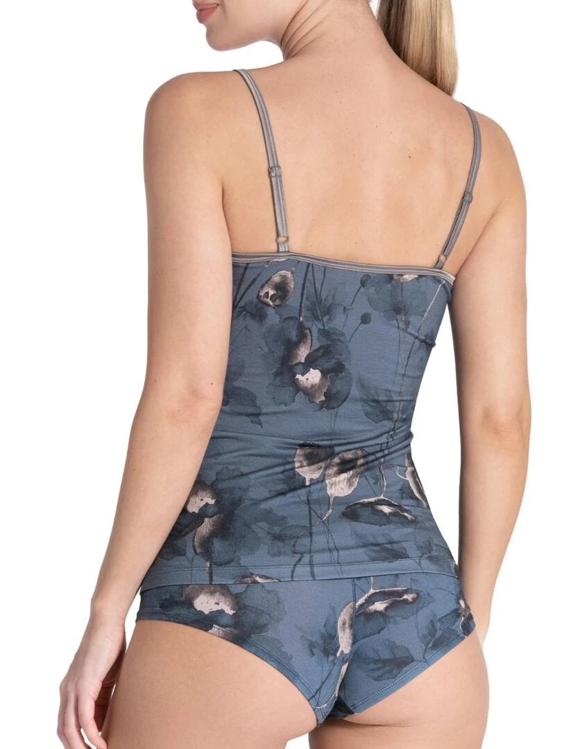 Top en modal avec détail satiné et motif floral Ayaka   Bleu