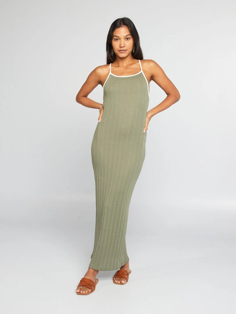 Robe longue fuseau en maille Kaki