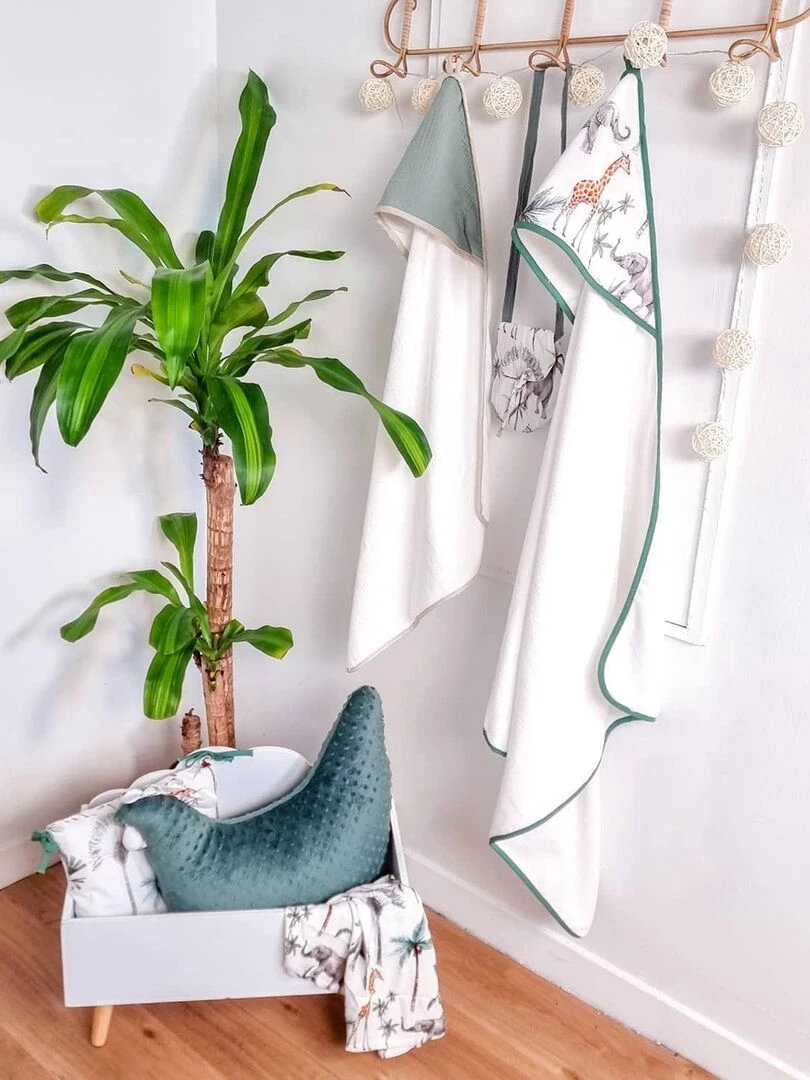 Grande cape de bain en coton et bambou  Safari   Blanc