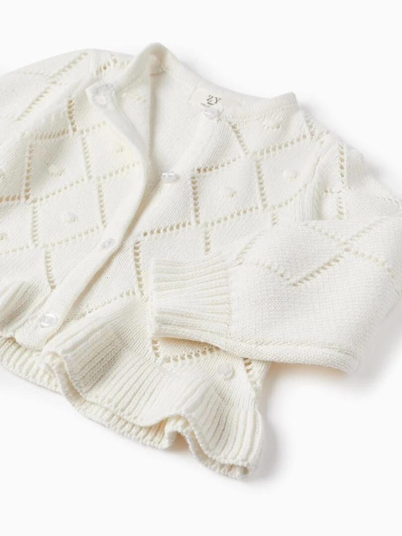 Gilet en Maille avec Volants pour Bébé Fille  ATLANTIC COMPANY   Beige clair