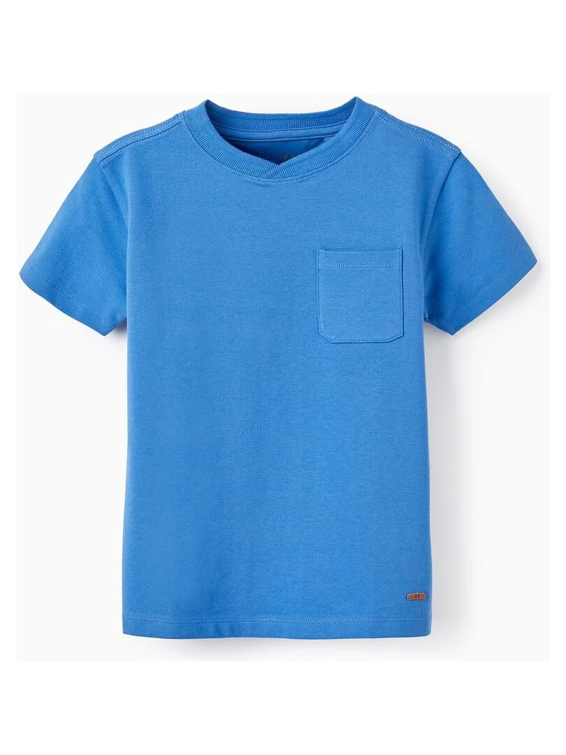 T shirt à manches courtes en piqué de coton pour garçon manches courtes Bleu
