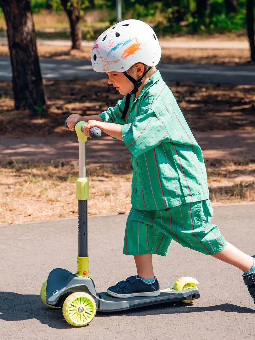 LIONELO Timmy   Trottinette enfant   3 Roues   Hauteur réglable   LED Roulement   Gris Vert