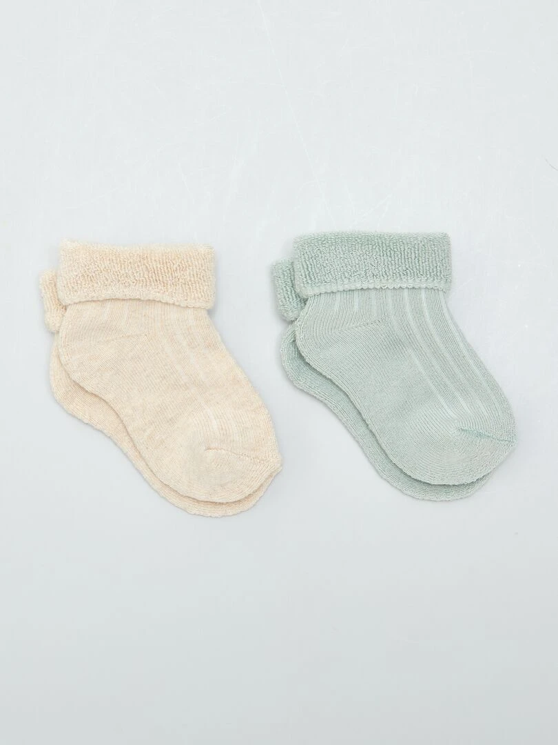 Lot 2 paires de chaussettes en maille bouclette Beige/bleu