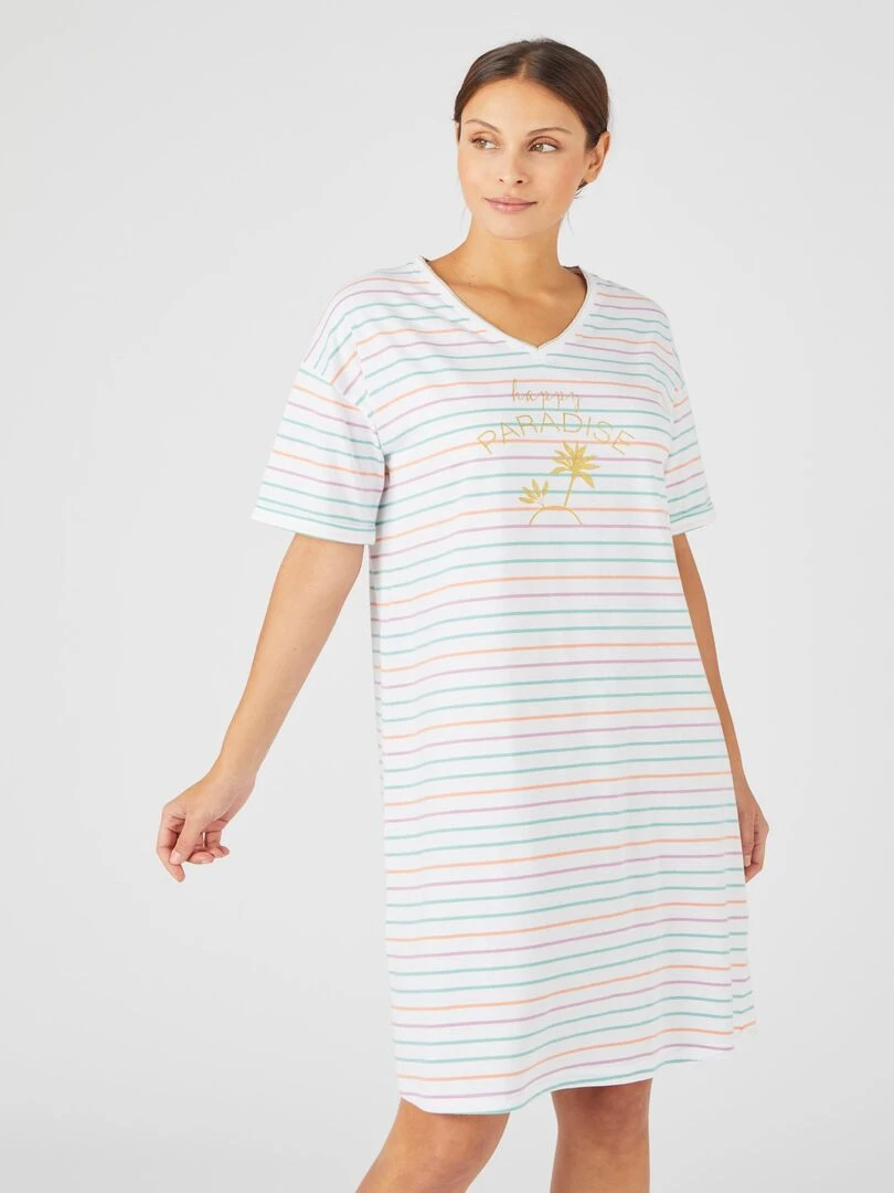 Chemise de nuit maille jersey pur coton Damart Blanc