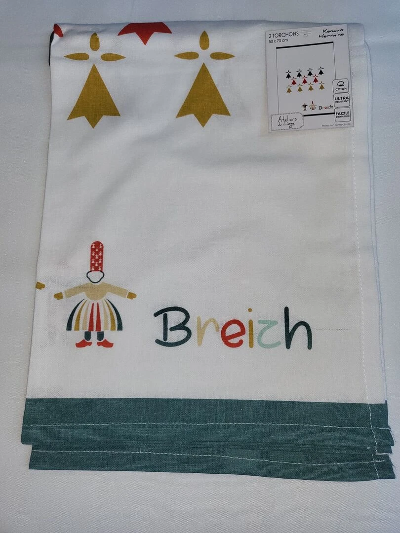 Lot de 2 torchons 50 x 70 cm Hermine bretagne   Multicolore