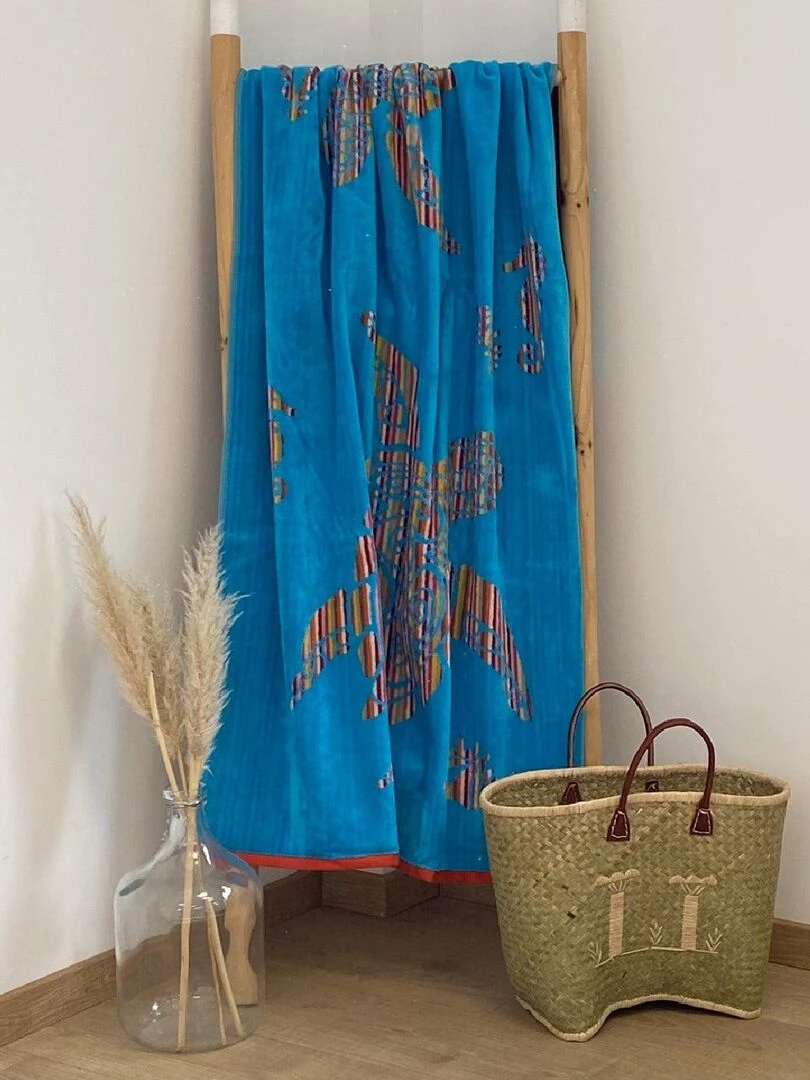 Serviette de plage éponge velours Jacquard Murieta 90x160 Bleu ciel