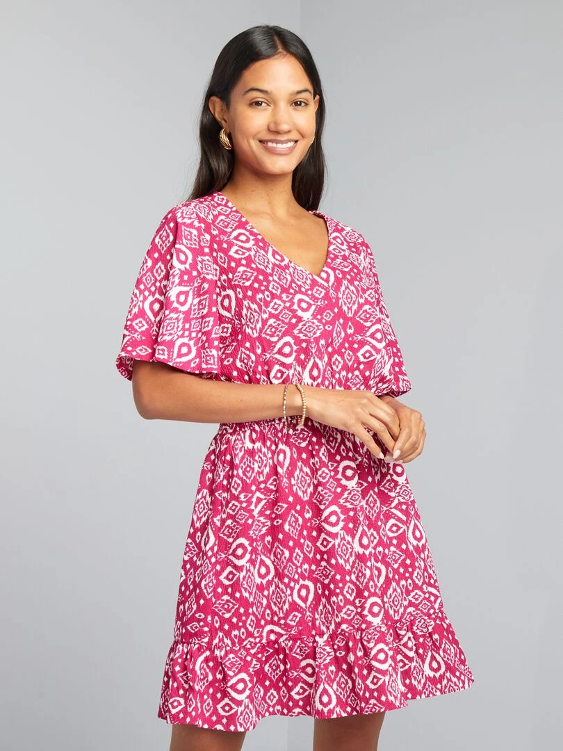 Robe courte imprimée à volant   Rose