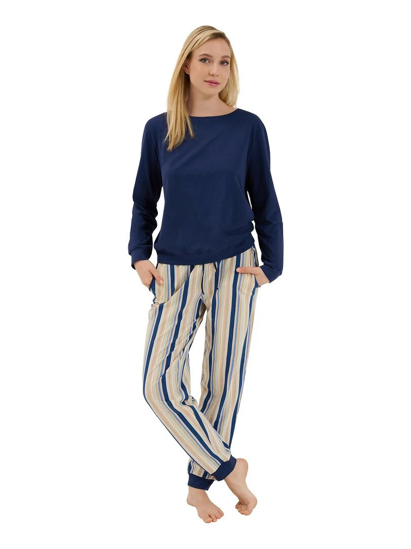 Pyjama pantalon resserré top manches longues Maxine Bleu