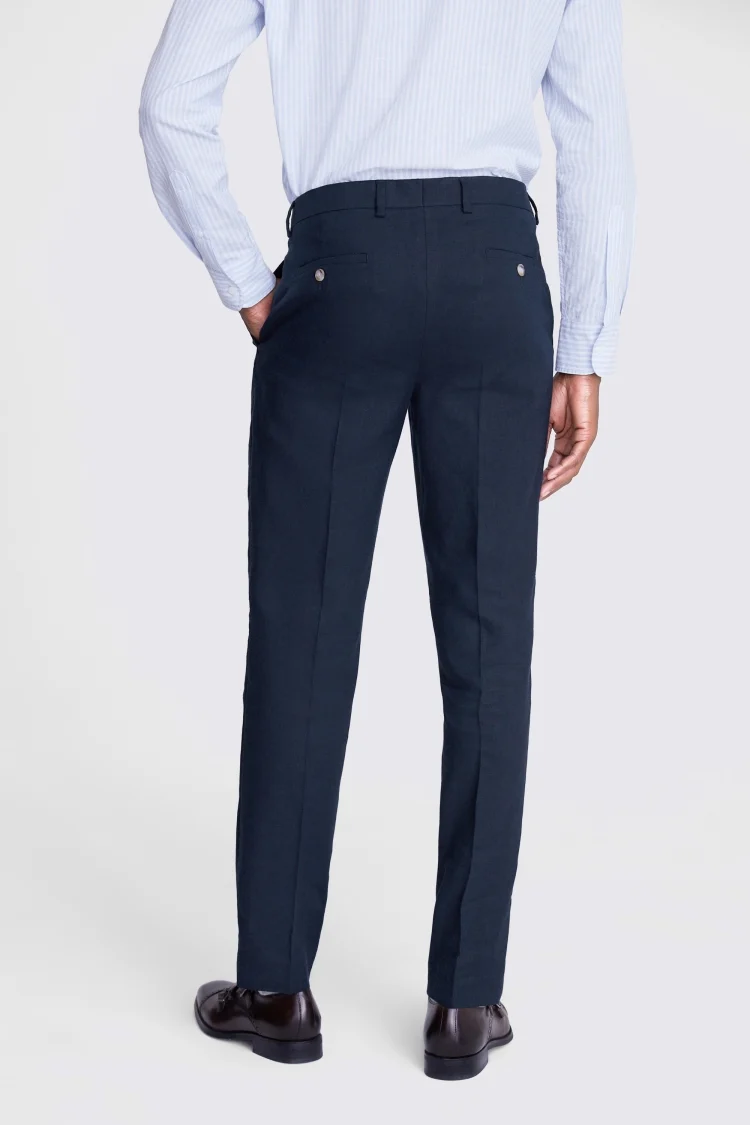Slim Fit Navy Matte Linen Trousers Buy Online at Moss