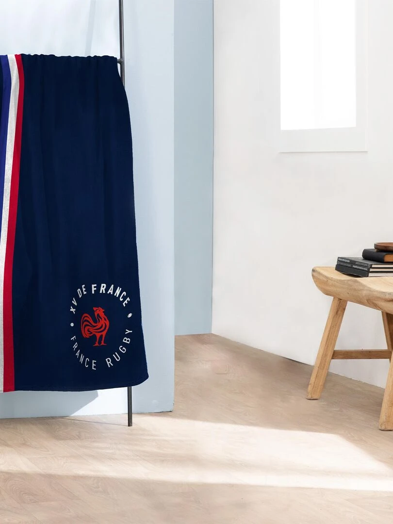 Drap de plage imprimé 100% coton FRANCE RUGBY TRICOLORE Bleu marine