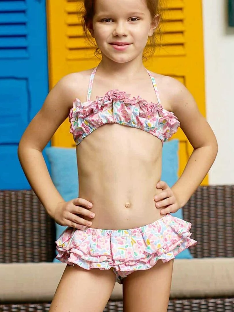 Maillot de Bain 2 Pièces Fille Fleuri Liberty Rose SWAN 'LA FAUTE A VOLTAIRE' Rose clair