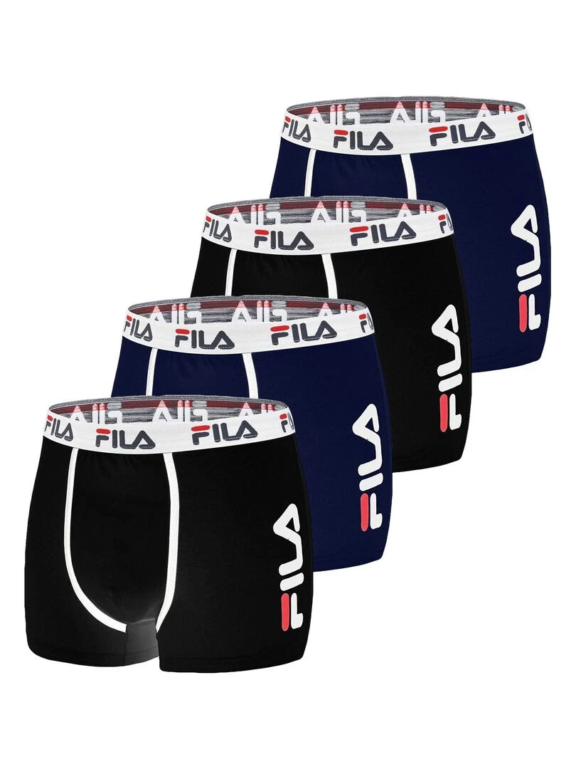 Lot de 4 Boxers Coton homme FU5040 Uni Fila Noir Bleu