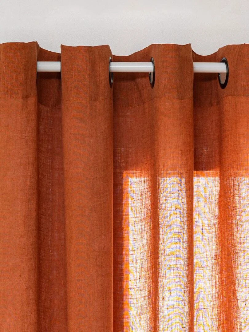 Rideau Voilage  100% lin bourdon noir   Rouge brique