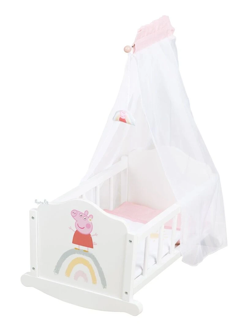 ROBA Berceau de Poupée 'Peppa Pig' en Bois Linge de Lit Inclus Motif Arc en ciel N/A