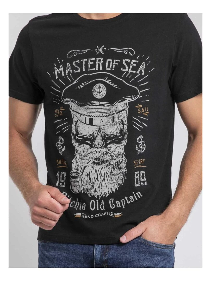 T shirt col rond pur coton JIMOSCAR   Noir